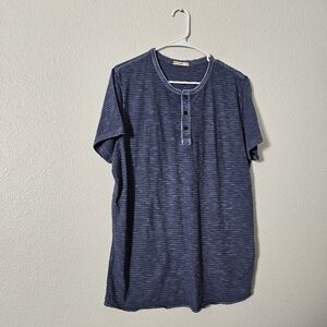 Men's Blue Striped Henley Shirt Sz M